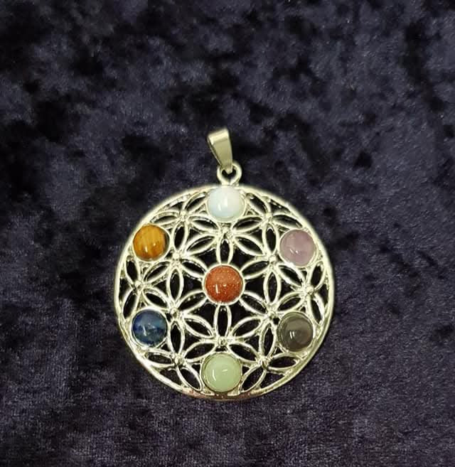 Chakra Pendants with a Black Band Necklace