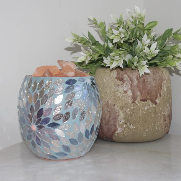 Mosaic Glass Vase Lamp - Blue Flower