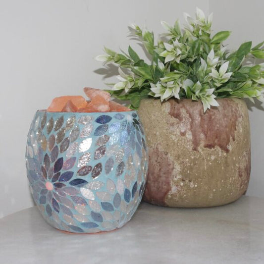 Mosaic Glass Vase Lamp - Blue Flower