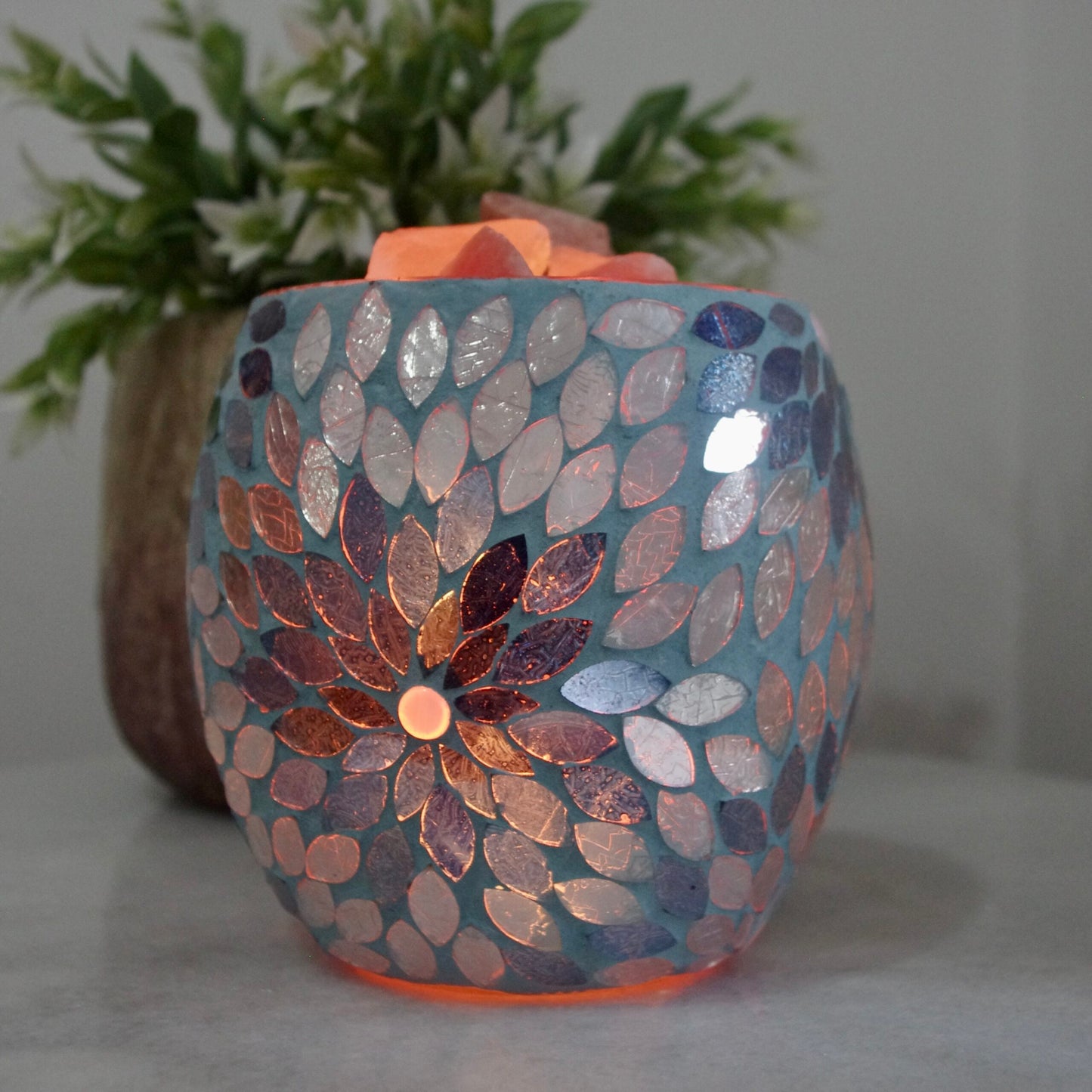 Mosaic Glass Vase Lamp - Blue Flower