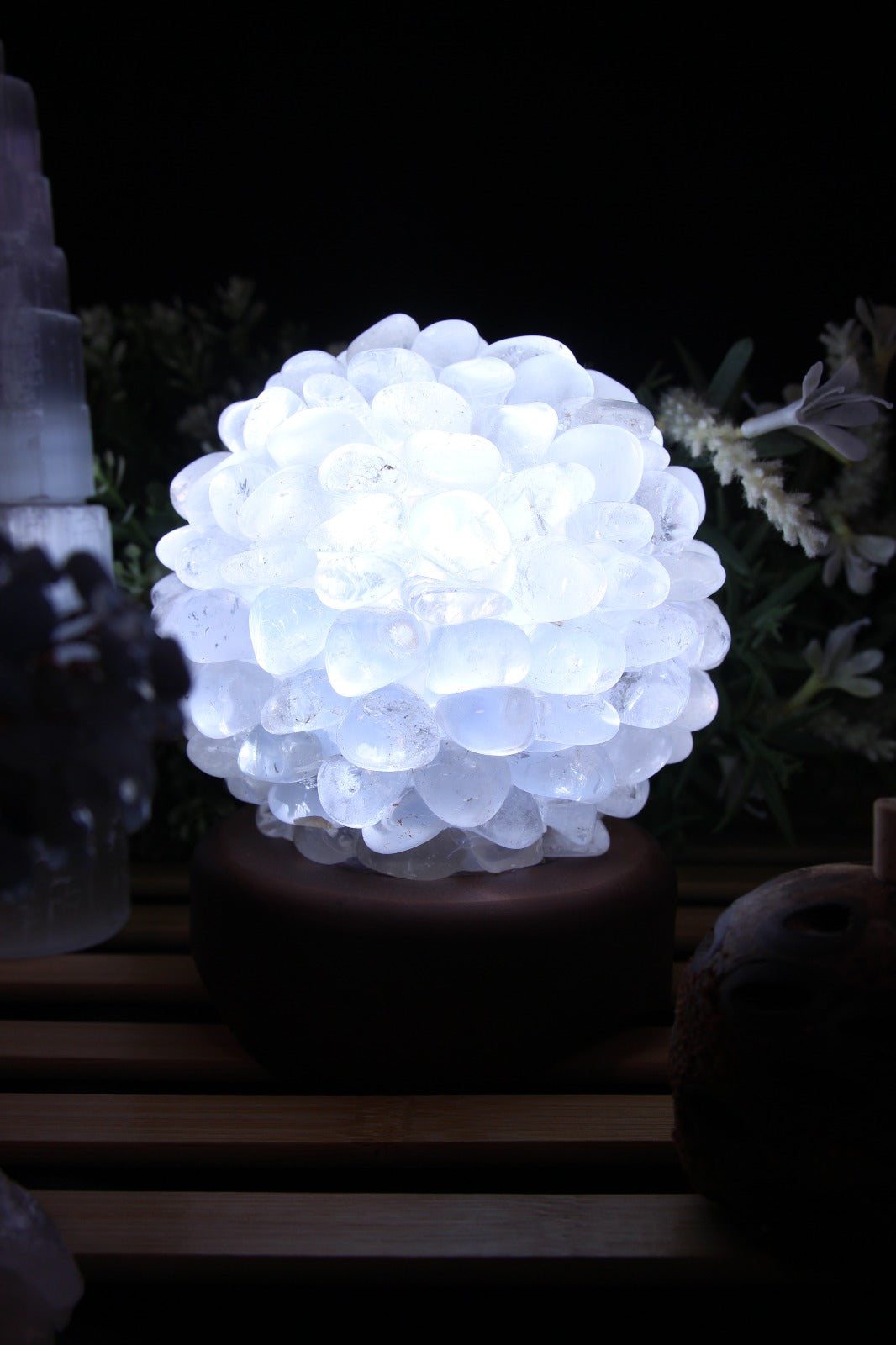 Crystal Ball Lamp with Timber Base