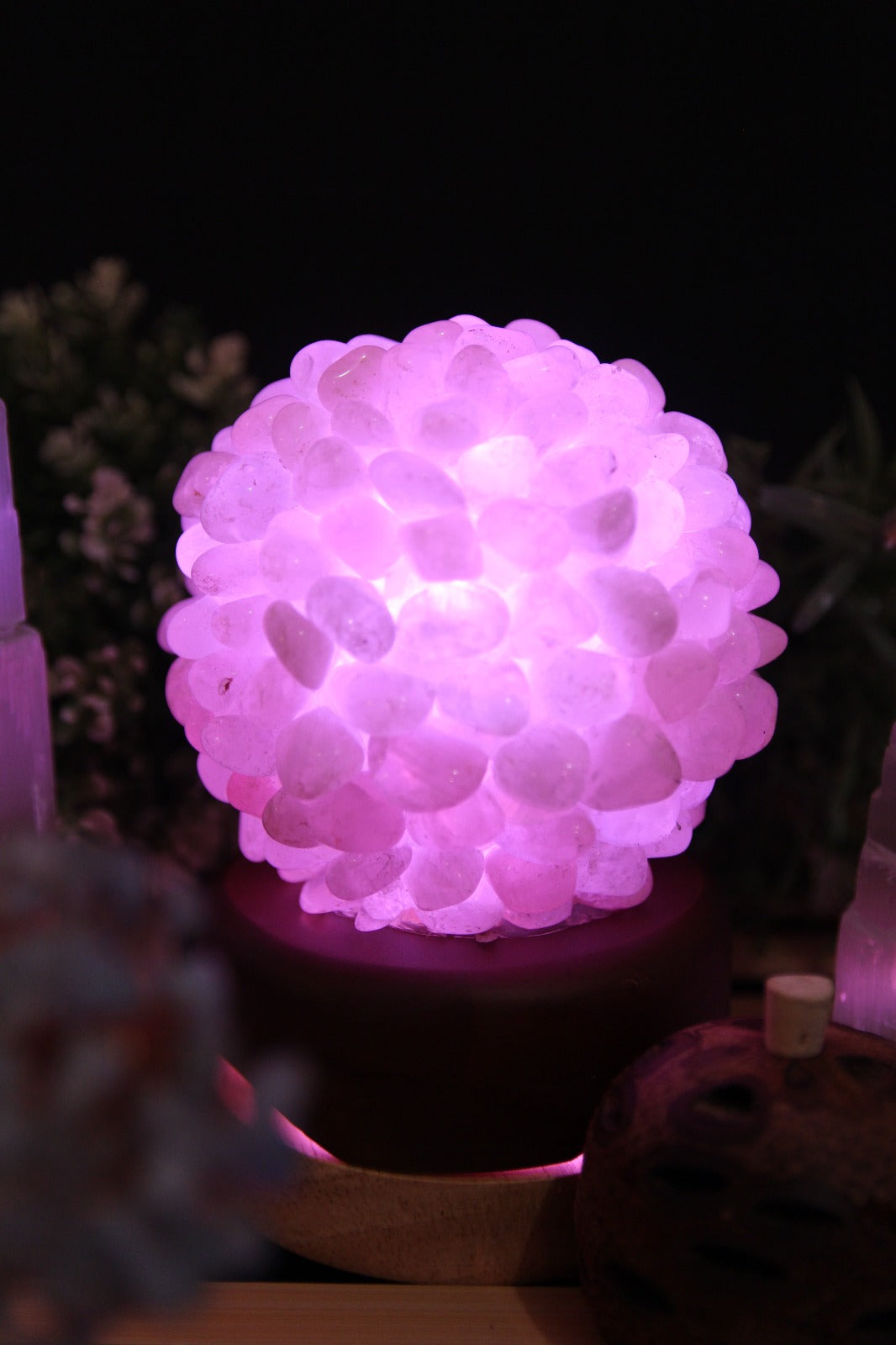 Crystal Ball Lamp with Timber Base