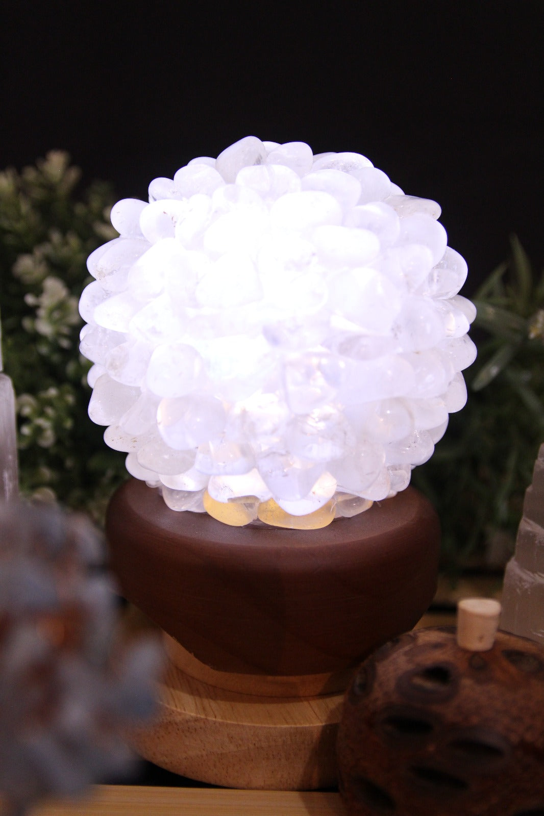 Crystal Ball Lamp with Timber Base