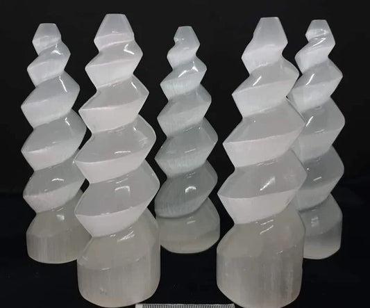 Selenite Spiral Tower Lamp