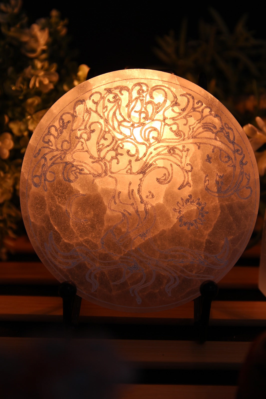 Decorative Selenite Plate with warm white glow