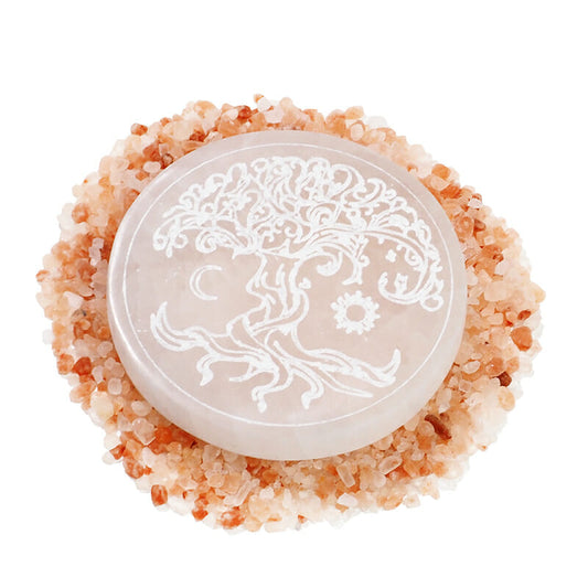 Engraved Selenite Plate Lamp -Tree of Life